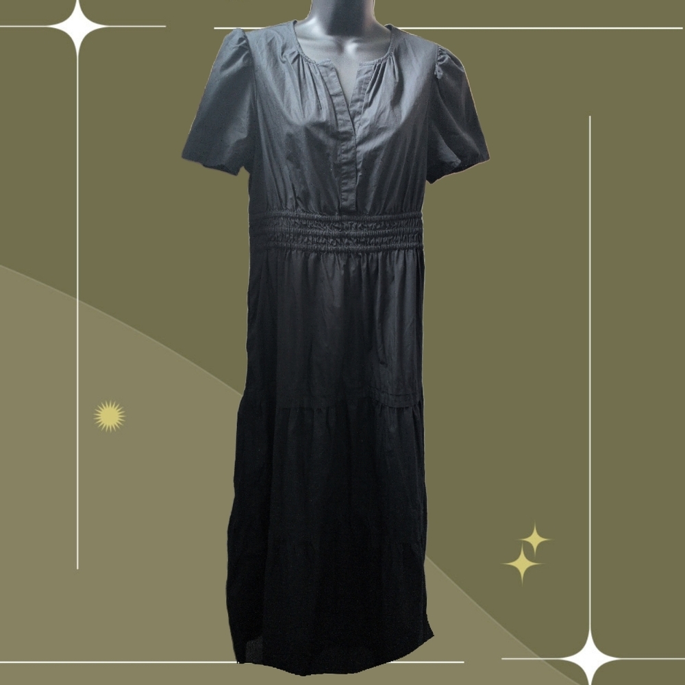 ✨ Quince Tiered Organic Cotton Maxi Dress In Black Size M